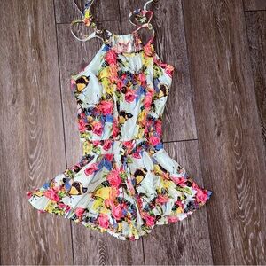 Paper Wings Girls 5 Butterfly Floral Romper Ruffle Tie Strap Pockets Boho